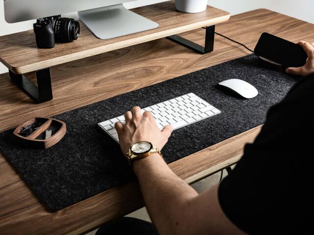 Felt Desk Mat, Large Pad, Mouse Cork & Natural Merino Wool Gift For Her & Him, Home Office Accessories - image 1