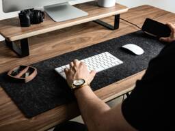 Felt Desk Mat, Large Pad, Mouse Cork & Natural Merino Wool Gift For Her & Him, Home Office Accessories - thumbnail 1
