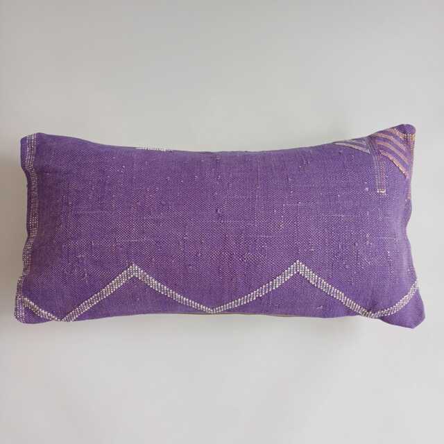 Moroccan Cactus Silk Cushion Cover, Handmade Purple Sabra Lumbar Pillow, Boho 24''x12''/60x30 cm - image 1