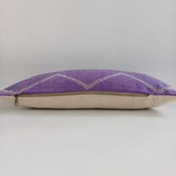 Moroccan Cactus Silk Cushion Cover, Handmade Purple Sabra Lumbar Pillow, Boho 24''x12''/60x30 cm - thumbnail 3