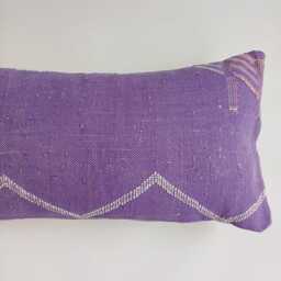 Moroccan Cactus Silk Cushion Cover, Handmade Purple Sabra Lumbar Pillow, Boho 24''x12''/60x30 cm - thumbnail 2