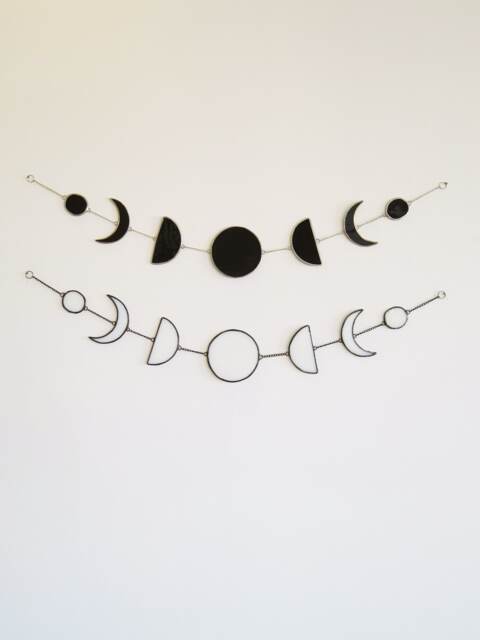 stained Glass Moon Phase Wall Hanging, Boho Celestial Decor - image 1