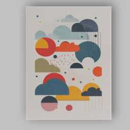 Abstract Geometric Weather Clouds Sun Rain Modern Canvas Wall Art Print Decor Picture Ready To Hang - thumbnail 1