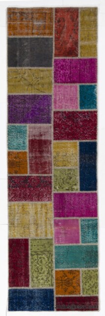 2.9' X 9.8' Multicolor Handmade Turkish Patchwork Runner Rug, - 90 300 cm - image 1