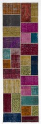 2.9' X 9.8' Multicolor Handmade Turkish Patchwork Runner Rug, - 90 300 cm - thumbnail 1