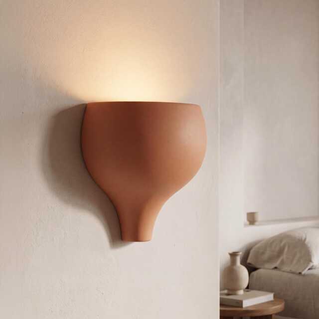 Handmade Ceramic Wall Sconce, Scandinavian Bedside Plug-In Light Fixture, Japandi Minimalist Style - Semimo - image 1
