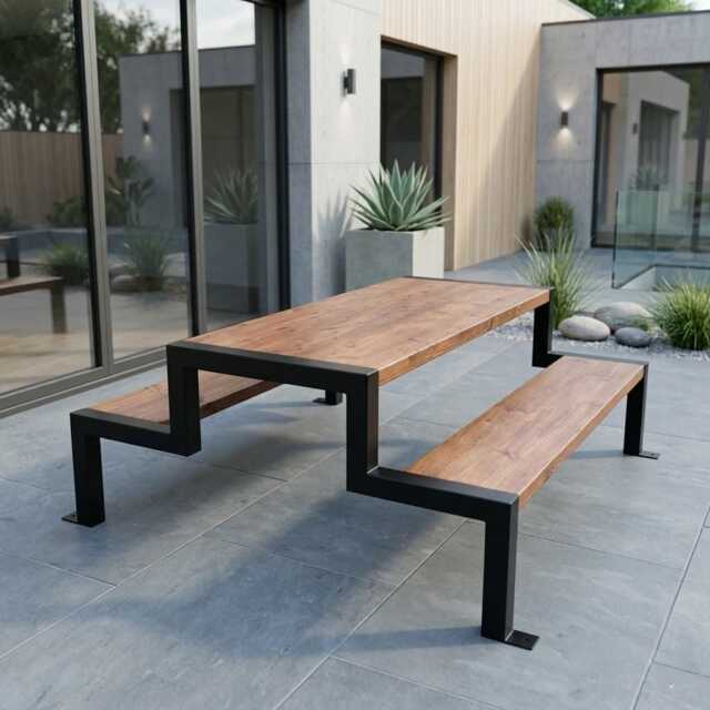 Garden Style Picnic Table With Fixed Benches - image 1