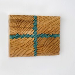 Green Epoxy Resin Cross, Wood Bas Relief Sculpture, Modern Wall Art - thumbnail 2