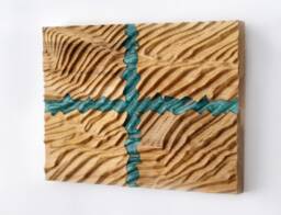Green Epoxy Resin Cross, Wood Bas Relief Sculpture, Modern Wall Art - thumbnail 1