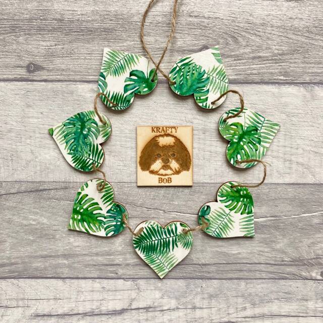 Tropical Leaves Bunting, Wooden Heart Garland For Nature Lover, Wall Decor, Wanderlust Gifts - image 1