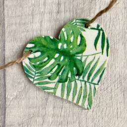 Tropical Leaves Bunting, Wooden Heart Garland For Nature Lover, Wall Decor, Wanderlust Gifts - thumbnail 3