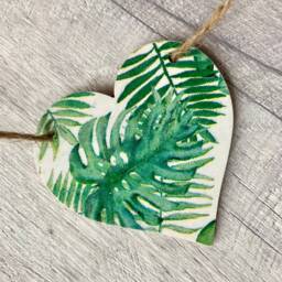 Tropical Leaves Bunting, Wooden Heart Garland For Nature Lover, Wall Decor, Wanderlust Gifts - thumbnail 2