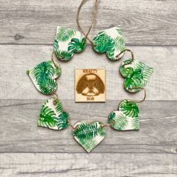 Tropical Leaves Bunting, Wooden Heart Garland For Nature Lover, Wall Decor, Wanderlust Gifts - thumbnail 1