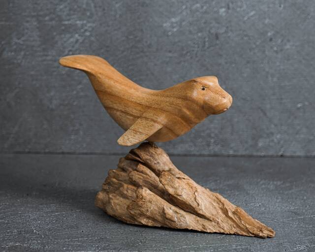 Hand Carved Wooden Manatee Sculpture, Jempinis Wood, Bali Art - image 1