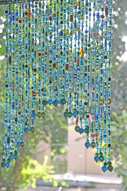 Beaded Valance Curtain Turquoise Blue Arch, Boho Doorway Beads - image 1