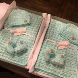 Twin Gift Set, Mom To Be , Handmade For Twins, Baby Shower Gift, Twins First Blanket, Custom Made Gift Twins Boys - thumbnail 2