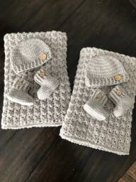 Twin Gift Set, Mom To Be , Handmade For Twins, Baby Shower Gift, Twins First Blanket, Custom Made Gift Twins Boys - thumbnail 1