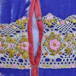 Embroidery Pillow, Hand Embroidery, Vintage Style Bohemian Style, Silk Velvet Cushion, Blue Flowers Pillow - thumbnail 4