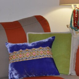 Embroidery Pillow, Hand Embroidery, Vintage Style Bohemian Style, Silk Velvet Cushion, Blue Flowers Pillow - thumbnail 3
