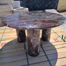 Handcrafted Rosso Levanto Marble Coffee Table, Natural Stone Table With Cylinder Legs, Modern Minimalist Accent - thumbnail 3