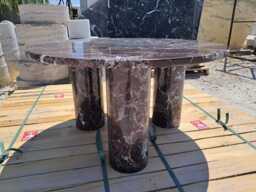 Handcrafted Rosso Levanto Marble Coffee Table, Natural Stone Table With Cylinder Legs, Modern Minimalist Accent