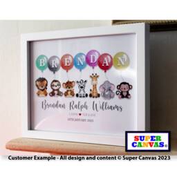 Baby Safari Jungle Animal Boy Girl Personalised Name Nursery Picture Framed A4 A3 Print Its A Son Christening 1st Birthday Baptism Gift - thumbnail 3
