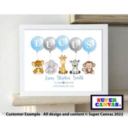Baby Safari Jungle Animal Boy Girl Personalised Name Nursery Picture Framed A4 A3 Print Its A Son Christening 1st Birthday Baptism Gift - thumbnail 2