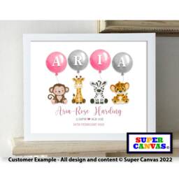 Baby Safari Jungle Animal Boy Girl Personalised Name Nursery Picture Framed A4 A3 Print Its A Son Christening 1st Birthday Baptism Gift - thumbnail 4