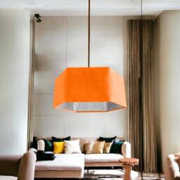 New Luxury Premium Quality Coral Orange Hexagon Velvet Lamp Shade Pendant Light With Metallic Lining - thumbnail 2