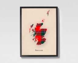 Clan Sinclair Red Scottish Tartan Map - Of Scotland Family Wall Decor, Ready To Hang - thumbnail 1