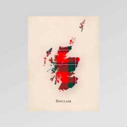 Clan Sinclair Red Scottish Tartan Map - Of Scotland Family Wall Decor, Ready To Hang - thumbnail 2
