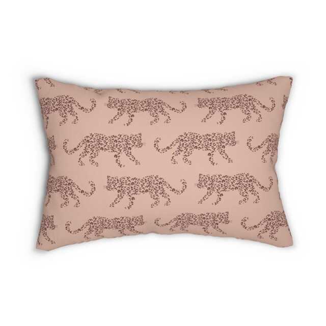 Lumbar Pillow, Leopard Parade, Sable Red Blush Pink, Safari Jungle Decor, Animal Print, Modern Bold, Boho Accent Cushion, Cheetah Print - image 1