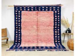 Pink Blue Geometric Moroccan Shag Rug, Hand Tufted Berber Wool Area Tribal Boho Carpet, Large Living Room Decor - thumbnail 1
