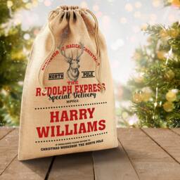 Personalised Luxury Christmas Sack With Rope Santa Stocking Filler Bag Harry Williams - thumbnail 1