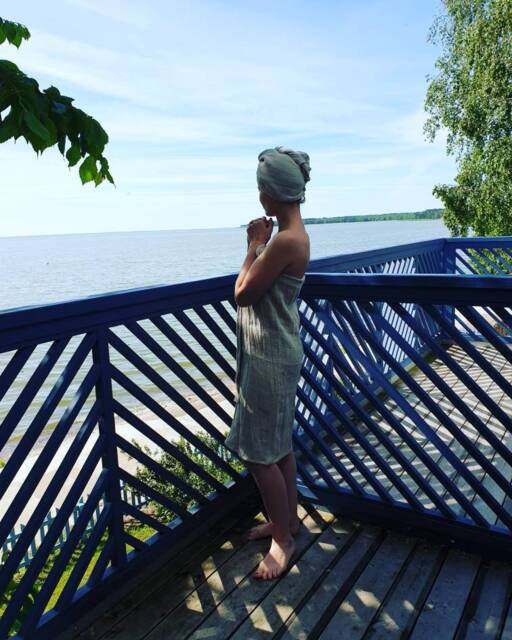 Linen Bath Set For Woman - Hair Turban, Face & Body Towels, Of 3 Waffle Linen Towels 2 - image 1