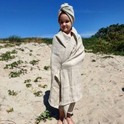 Linen Bath Set For Woman - Hair Turban, Face & Body Towels, Of 3 Waffle Linen Towels 2 - thumbnail 2