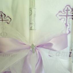 Personalized Lavender Set. Towels, Candles & Oil Sheet For Greek Orthodox Baptism, Embroidered, Monogrammed Soap Bottle - thumbnail 4