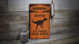 Warning Sign Decor, Wooden Dinosaur Dino, Sign, Sale Wall Decor - Old Signs - thumbnail 1