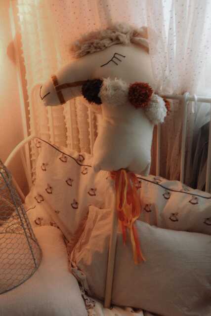 Cotton Llama Hobby Horse Toy, Handmade Stick Nursery Decor - image 1