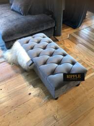 Extra Large High Deep Cushioned Handmade Chesterfield Footstool Gray Upholstered Coffee Table Footrest - thumbnail 1