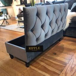 Extra Large High Deep Cushioned Handmade Chesterfield Footstool Gray Upholstered Coffee Table Footrest - thumbnail 2