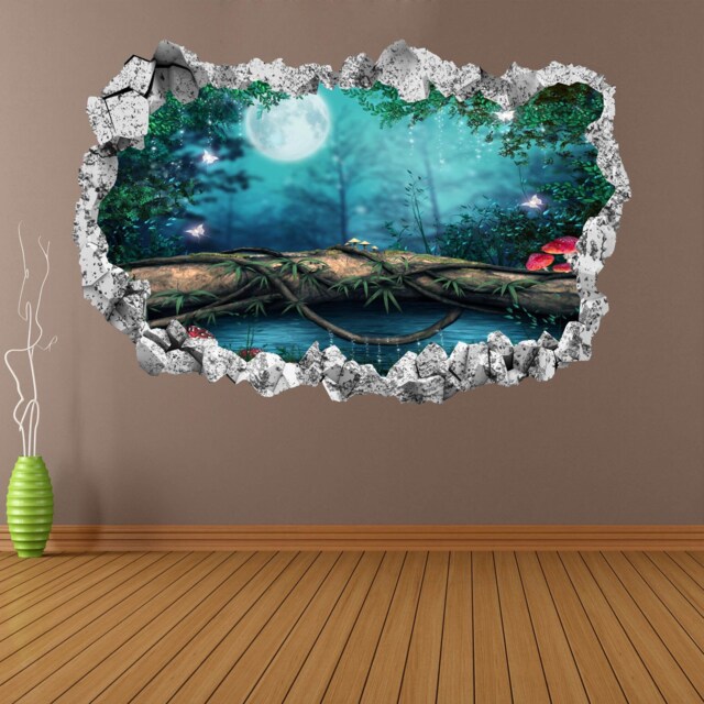 Enchanted Forest Moon Fantasy Wall Decal Sticker Mural Poster Print Art Kids Bedroom Home Decor Kh13 - image 1