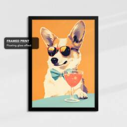 Vibrant Corgi Drinking With Glasses Painting Framed Poster Print & Canvas Wall Decor Art Bedroom Home Interior Dog Lover Gift Idea - thumbnail 2