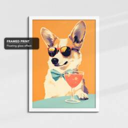 Vibrant Corgi Drinking With Glasses Painting Framed Poster Print & Canvas Wall Decor Art Bedroom Home Interior Dog Lover Gift Idea - thumbnail 3