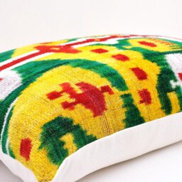 Handloom Silk Velvet Ikat Pillow Cover, Decorative Accent Cushion - thumbnail 2