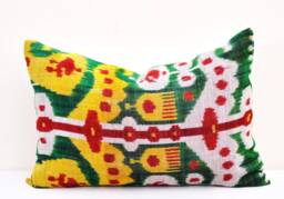 Handloom Silk Velvet Ikat Pillow Cover, Decorative Accent Cushion - thumbnail 1