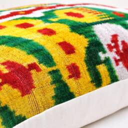 Handloom Silk Velvet Ikat Pillow Cover, Decorative Accent Cushion - thumbnail 3