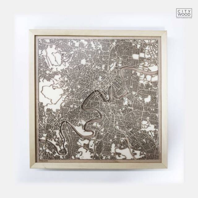 Brisbane Wooden Street Map - Laser Cut City Art, Framed Wall Decor - image 1
