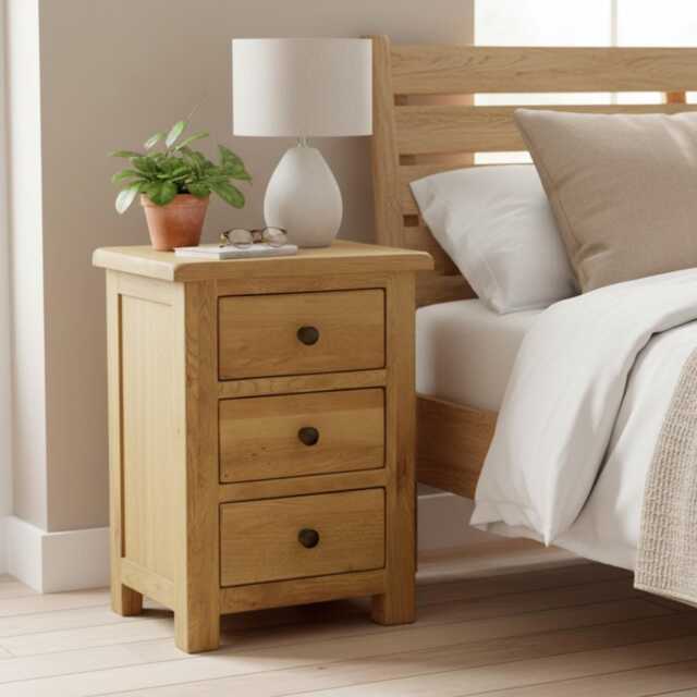 Solid Oak Bedside Table, 3 Drawer Nightstand, Ready Assembled - image 1