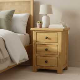 Solid Oak Bedside Table, 3 Drawer Nightstand, Ready Assembled - thumbnail 2